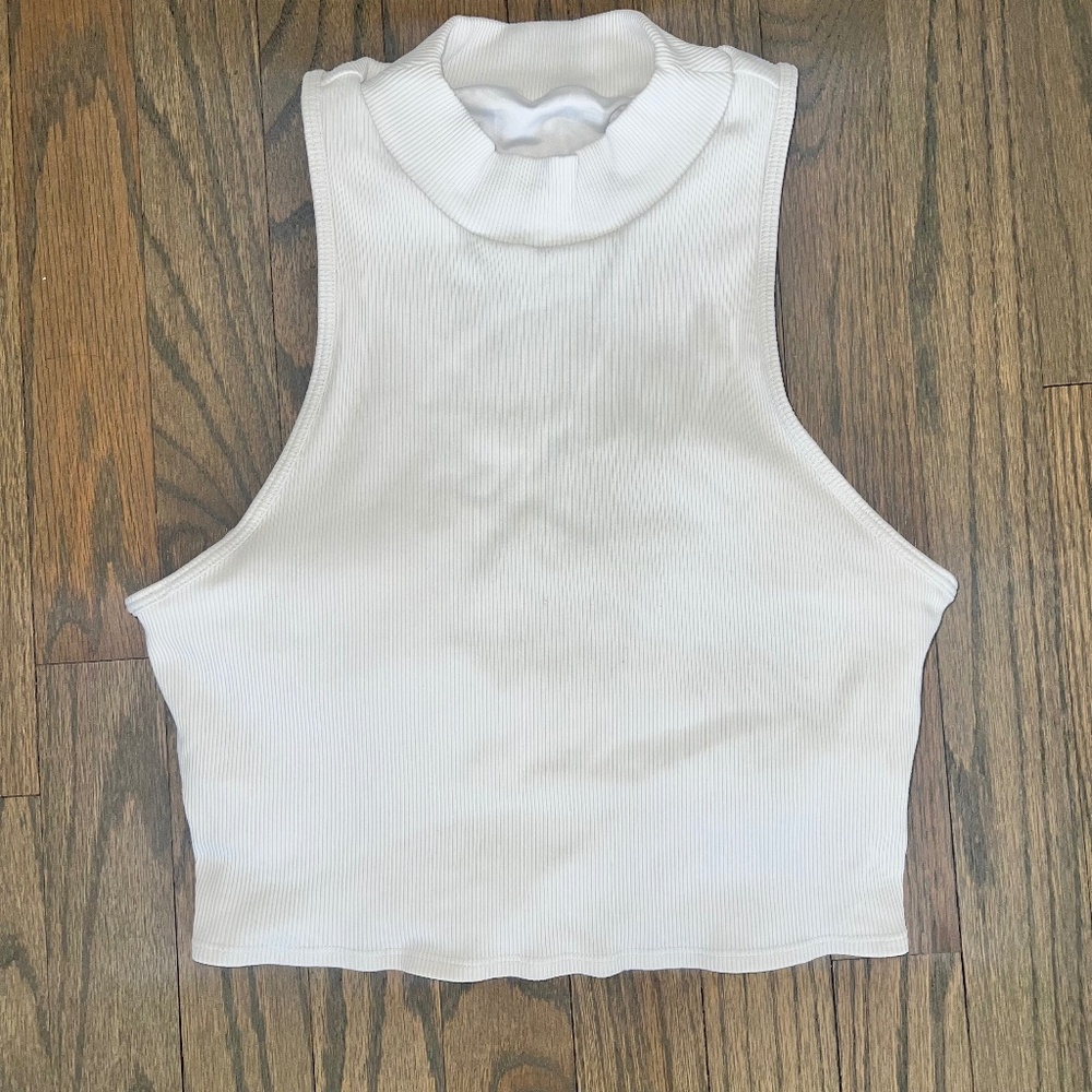 Alo Yoga Ribbed Cropped Dynamite Tank Open Back High Neck Size Large White - Picture 1 of 6